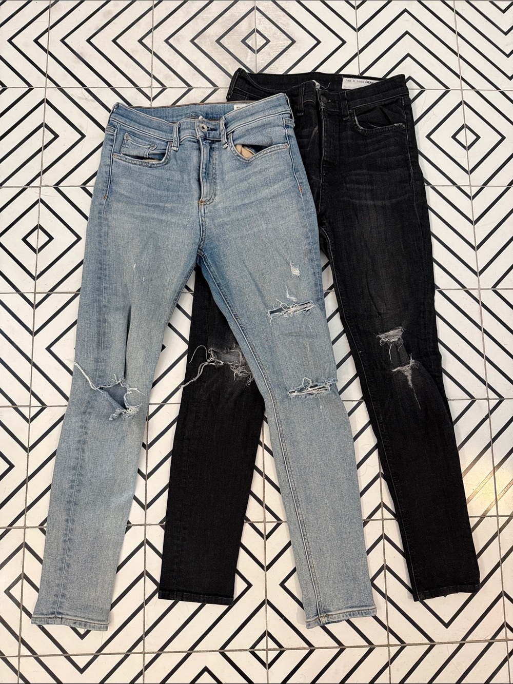 Women’s High Rise Ankle Skinny Jeans - Light Blue and Black